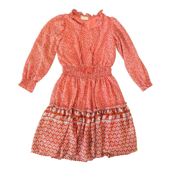 btween Other - btween Pink Orange Smocked Ruffled Sundress long sleeve Dress Size 10